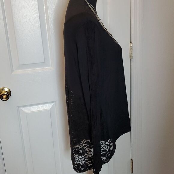 SALE Black Lace Sleeves and Lace Back Top Large XLarge 1X Plus - Picture 6 of 10